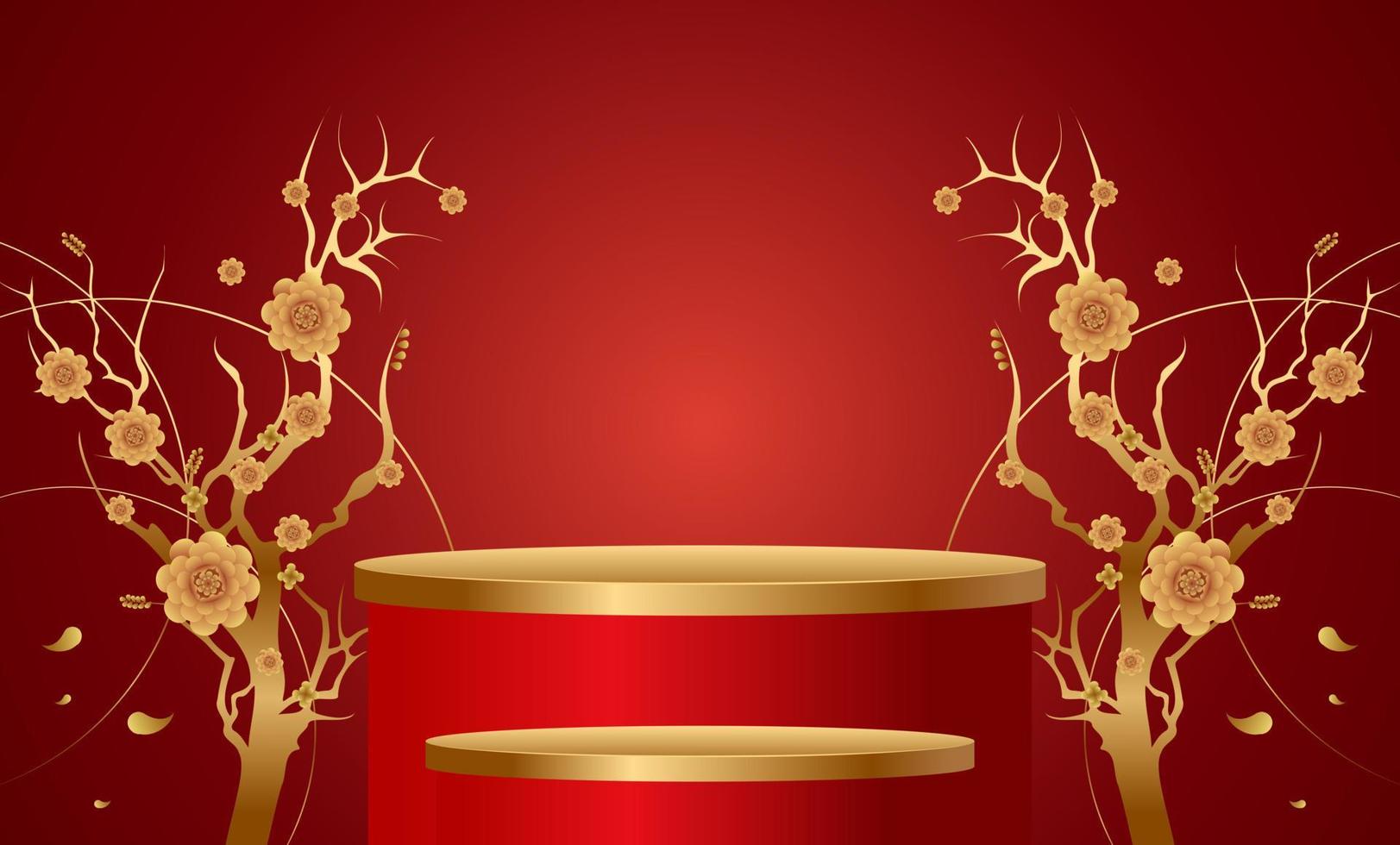 Podium and background for Chinese new year,Chinese Festivals, Mid Autumn Festival , flower and asian elements on background. vector