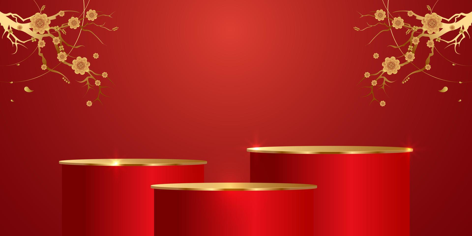 Podium and background for Chinese new year,Chinese Festivals, Mid Autumn Festival , flower and asian elements on background. vector