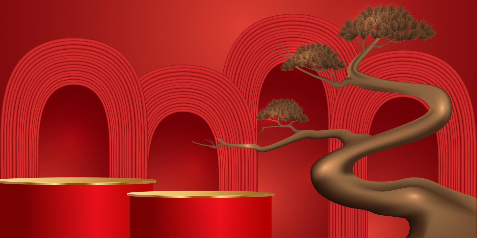 Podium and background for Chinese new year,Chinese Festivals, Mid Autumn Festival , flower and asian elements on background. vector