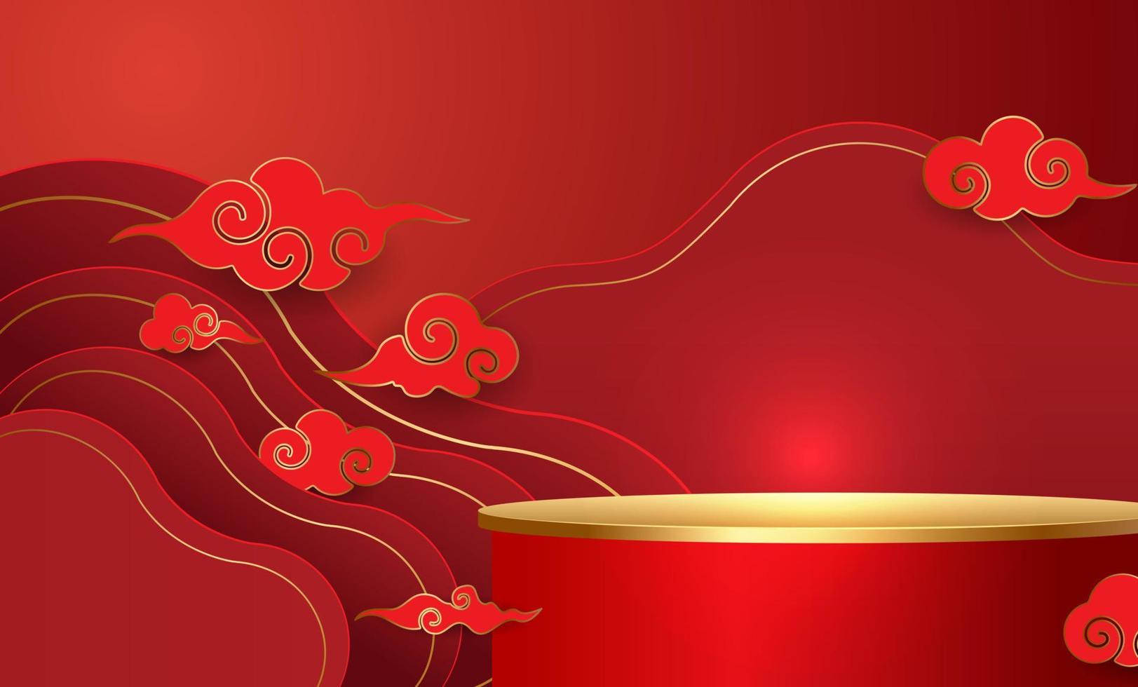 Podium and background for Chinese new year,Chinese Festivals, Mid Autumn Festival , flower and asian elements on background. vector