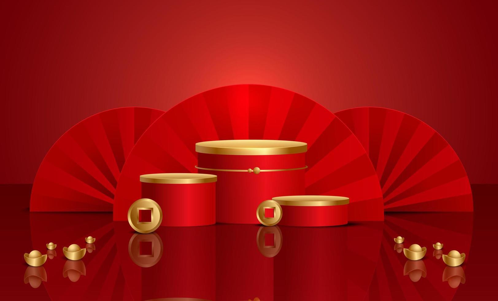 Podium and background for Chinese new year,Chinese Festivals, Mid Autumn Festival , flower and asian elements on background. vector