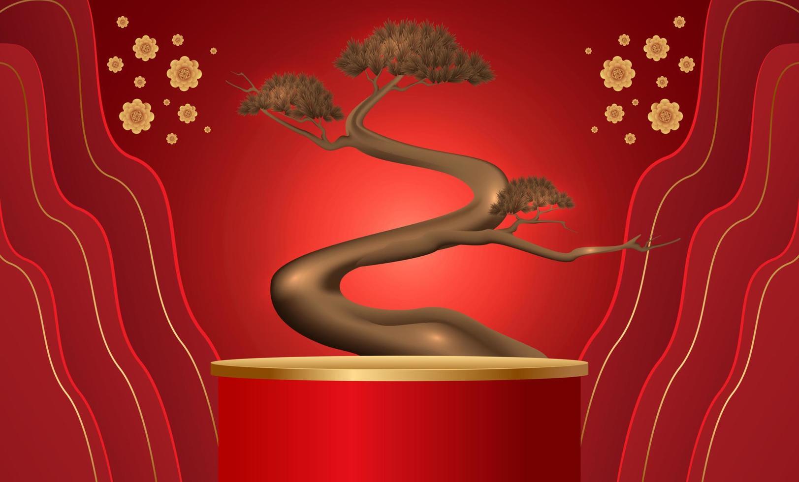 Podium and background for Chinese new year,Chinese Festivals, Mid Autumn Festival , flower and asian elements on background. vector
