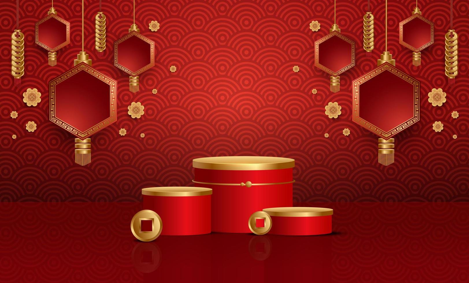 Podium and background for Chinese new year,Chinese Festivals, Mid Autumn Festival , flower and asian elements on background. vector