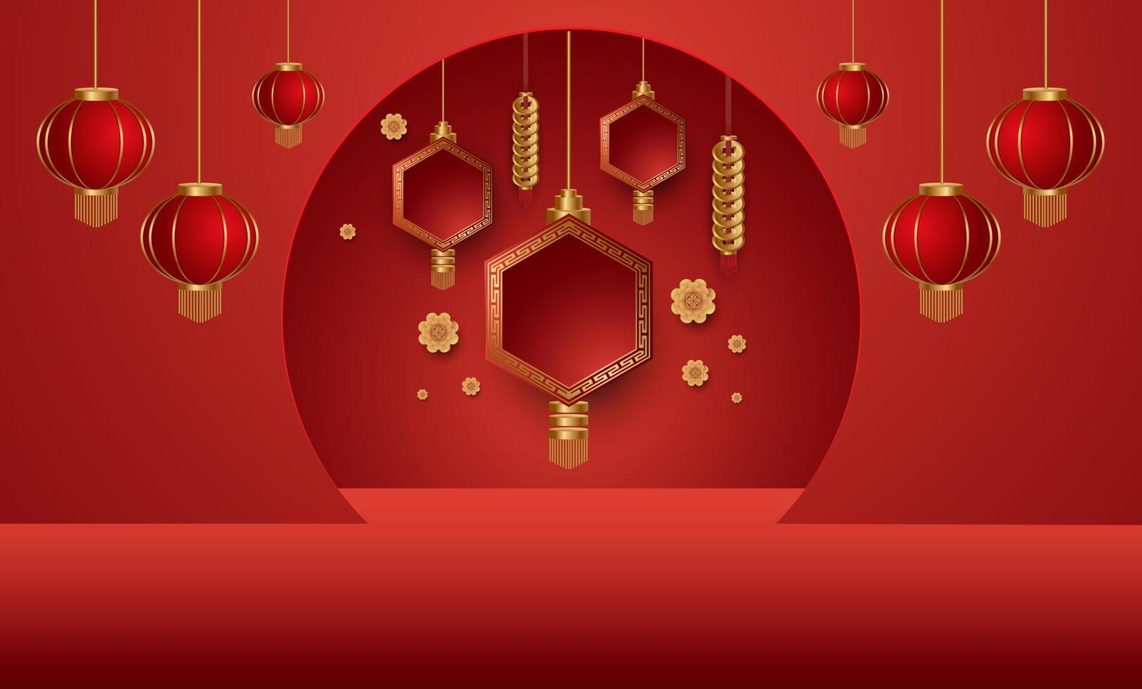Podium and background for Chinese new year,Chinese Festivals, Mid Autumn Festival , flower and asian elements on background. vector