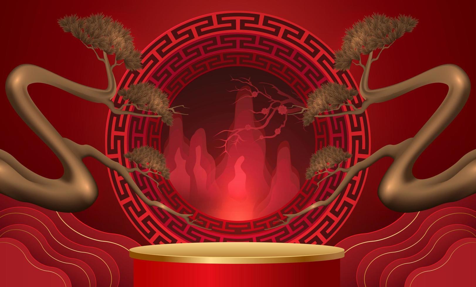 Podium and background for Chinese new year,Chinese Festivals, Mid Autumn Festival , flower and asian elements on background. vector
