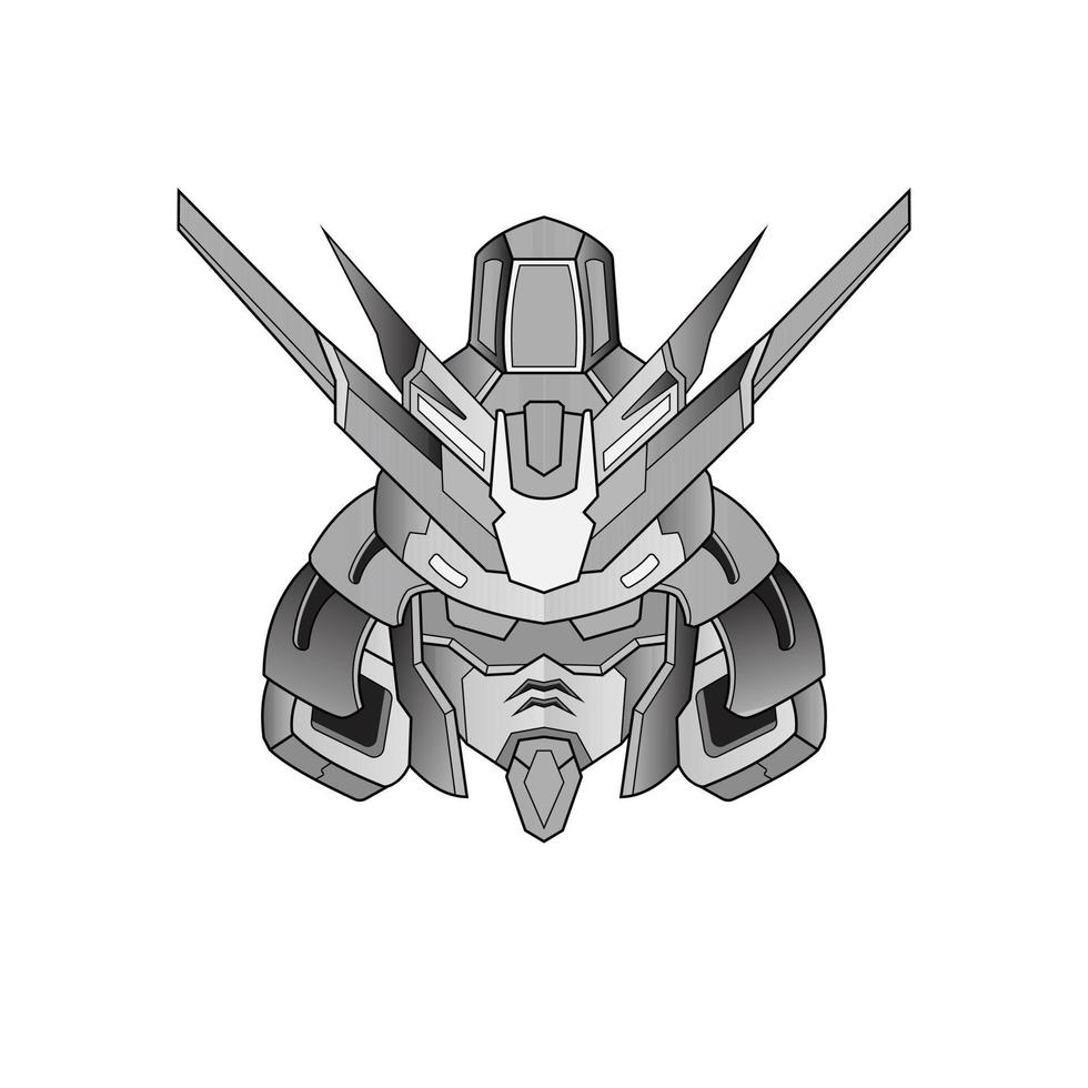 Black and white outline Robot head tattoos vector