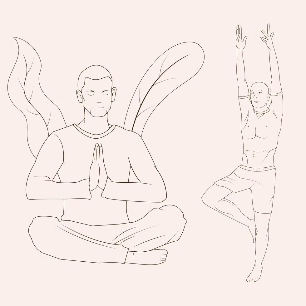 Illustration set Yoga outline for education of healthy vector