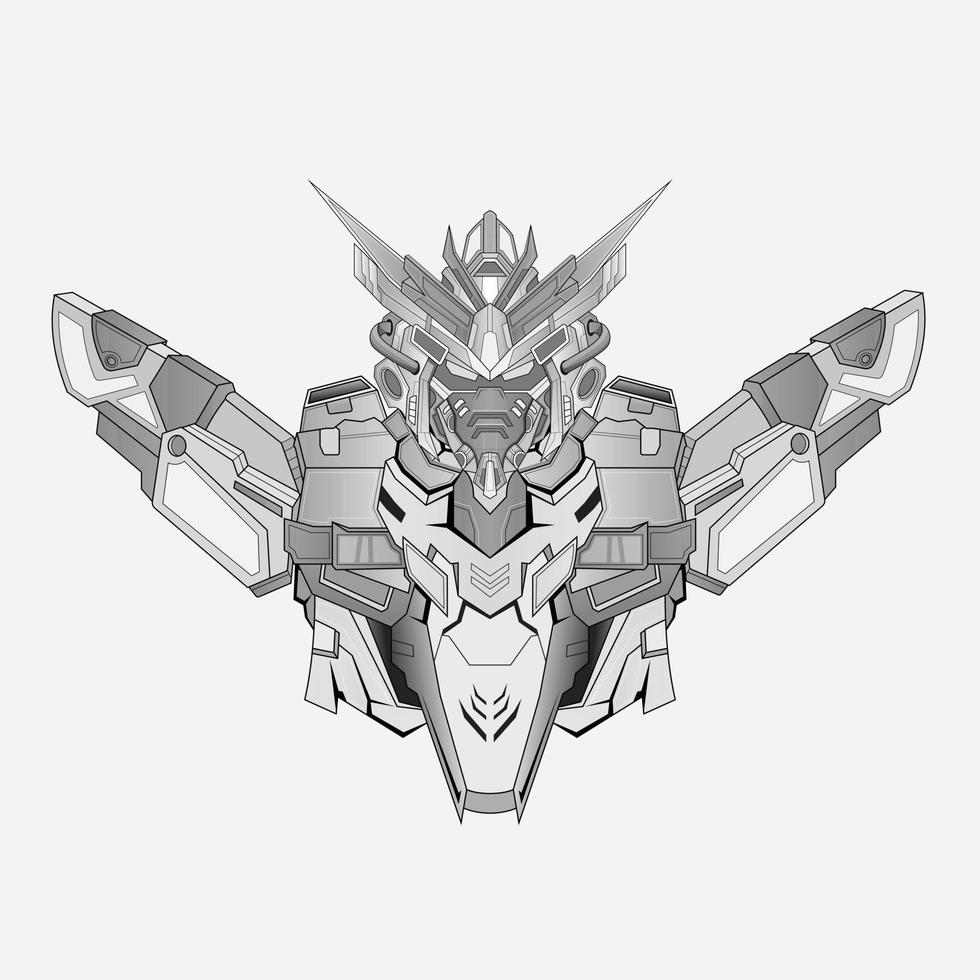 Hand drawn outline robot knight warrior cyborg in background, Perfect for T-Shirt Design, Sticker, Poster, Merchandise and E-sport logo vector