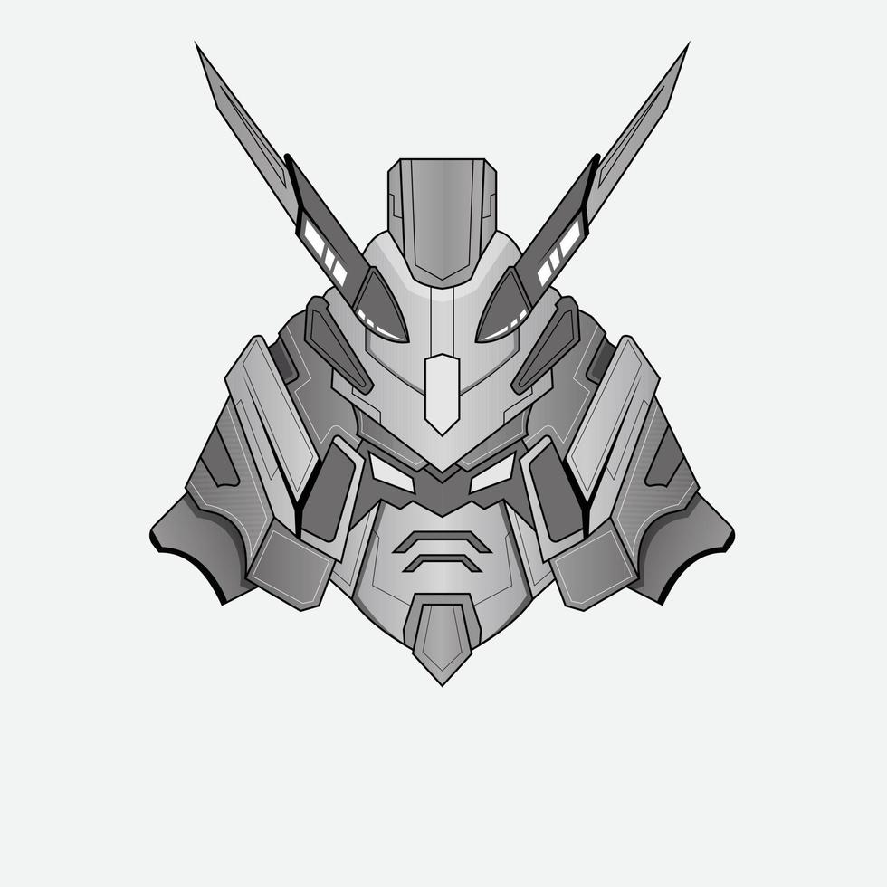 Hand Drawn outline Warrior Head Robot for tattoos or design element vector