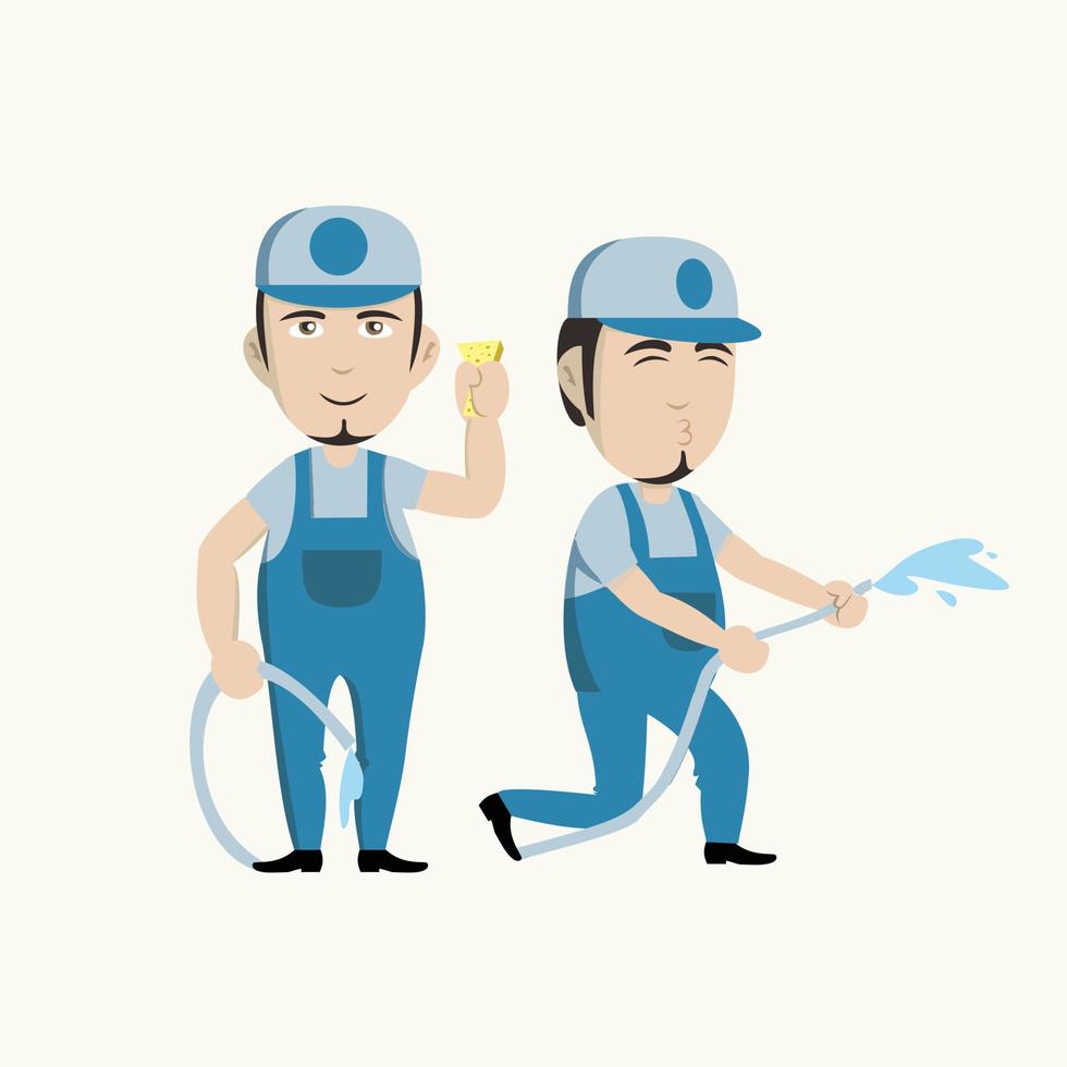 Man Cleaning Pressure Washer Character illustration vector cleaning isolated