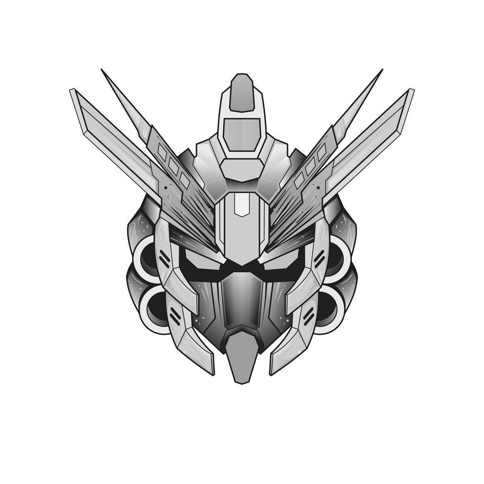 Black and white outline Robot head tattoos vector