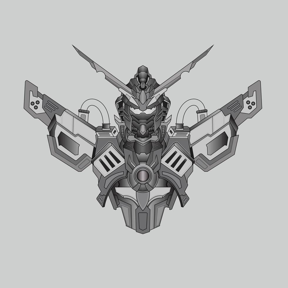 blanco y negro guerrero cyborg robot caballero en el fondo de adornos de geometría sagrada, perfecto para tatuajes vector