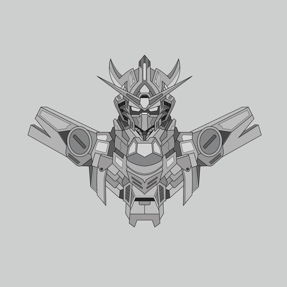 black and white warrior cyborg robot knight in the sacred geometry ornaments background, Perfect for tattoos vector