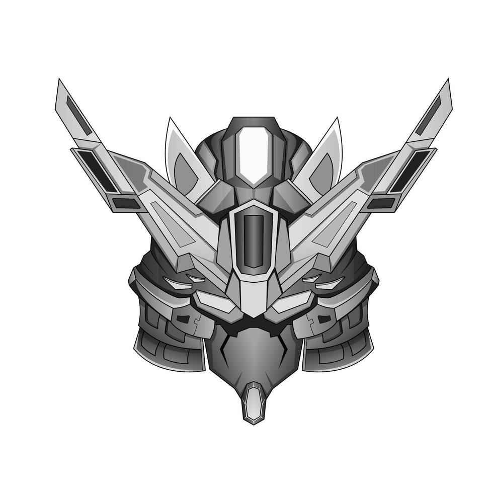 fondo de tatuajes de cabeza de robot de contorno blanco y negro, perfecto para el diseño de camisetas, pegatinas, afiches, mercancías y logotipo de e-sport vector