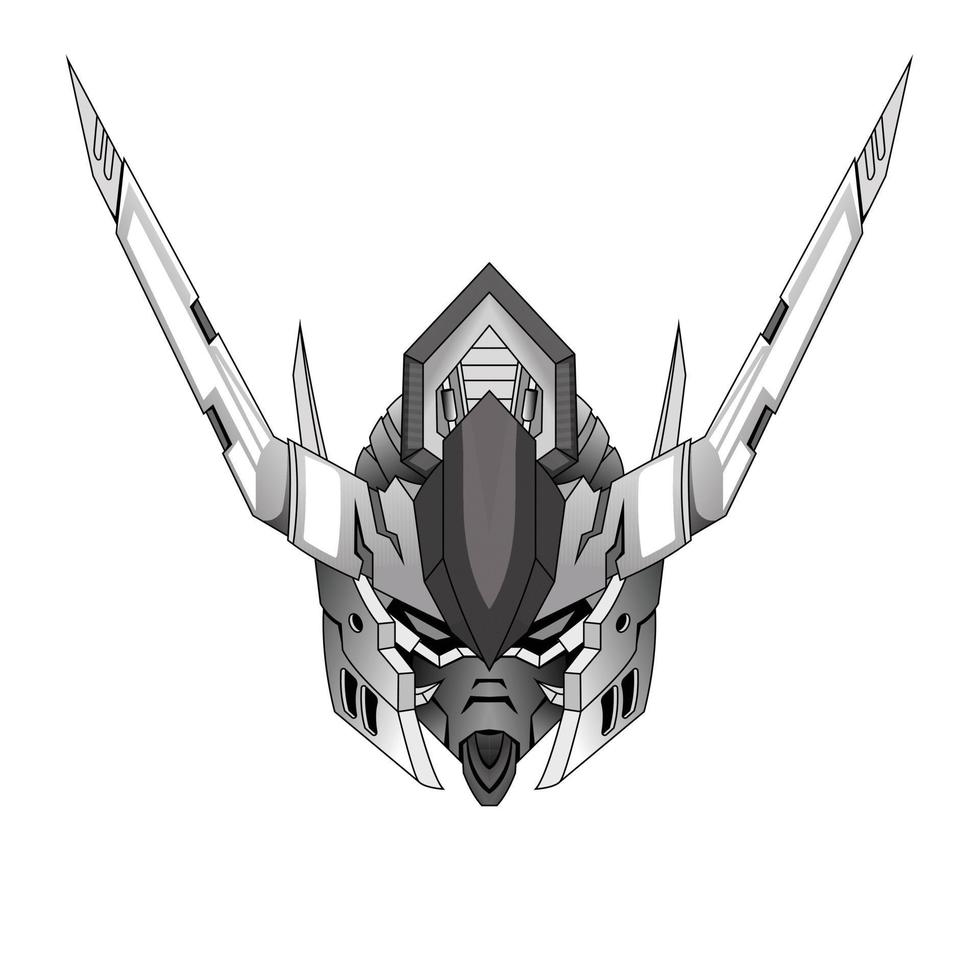 Black and white outline Robot head tattoos vector