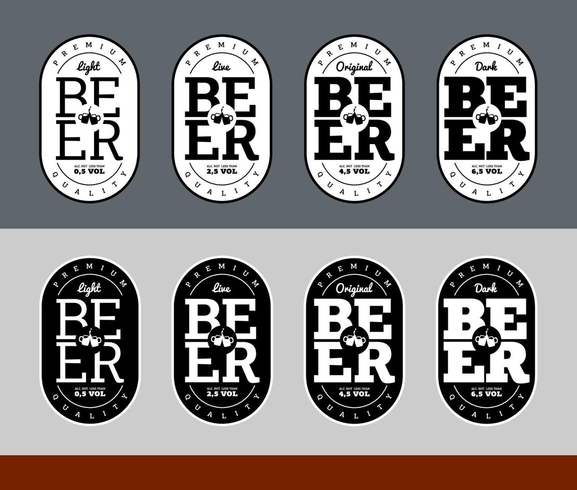 diseño de etiqueta de cerveza en blanco y negro conjunto ligero original en vivo oscuro vector