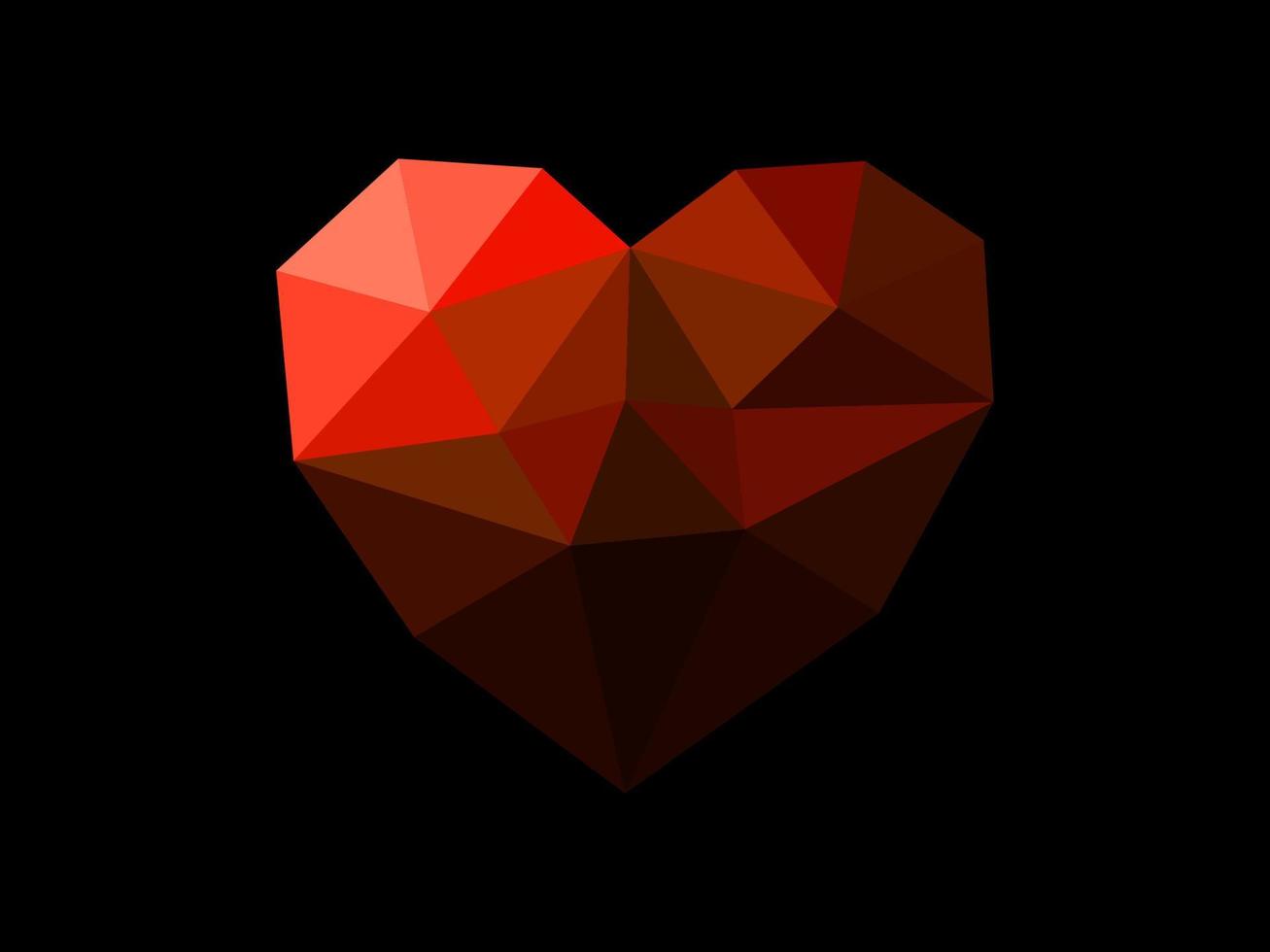 corazón rojo facetado 3d sobre fondo negro vector