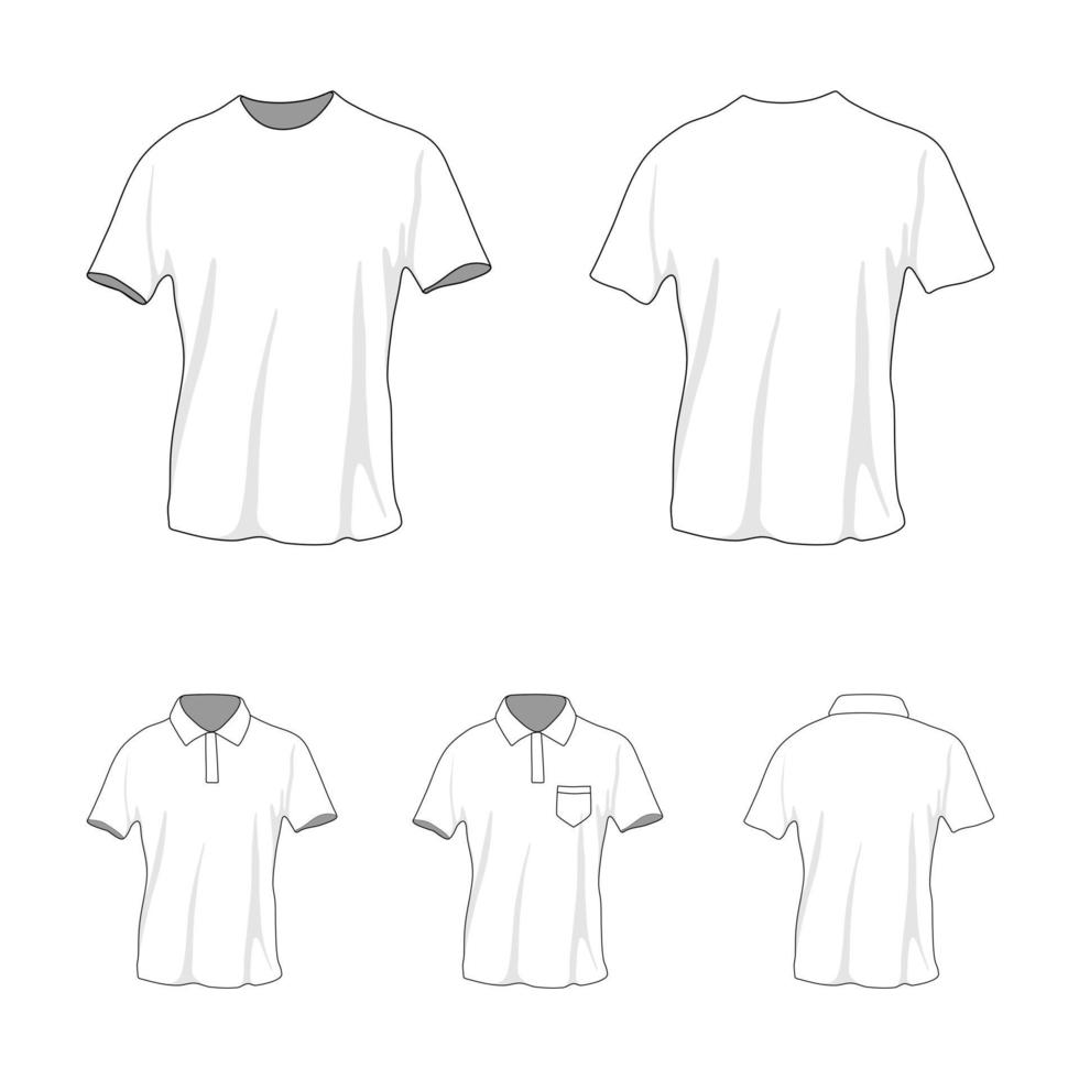conjunto de plantillas de polo de camiseta, vista frontal y posterior vector