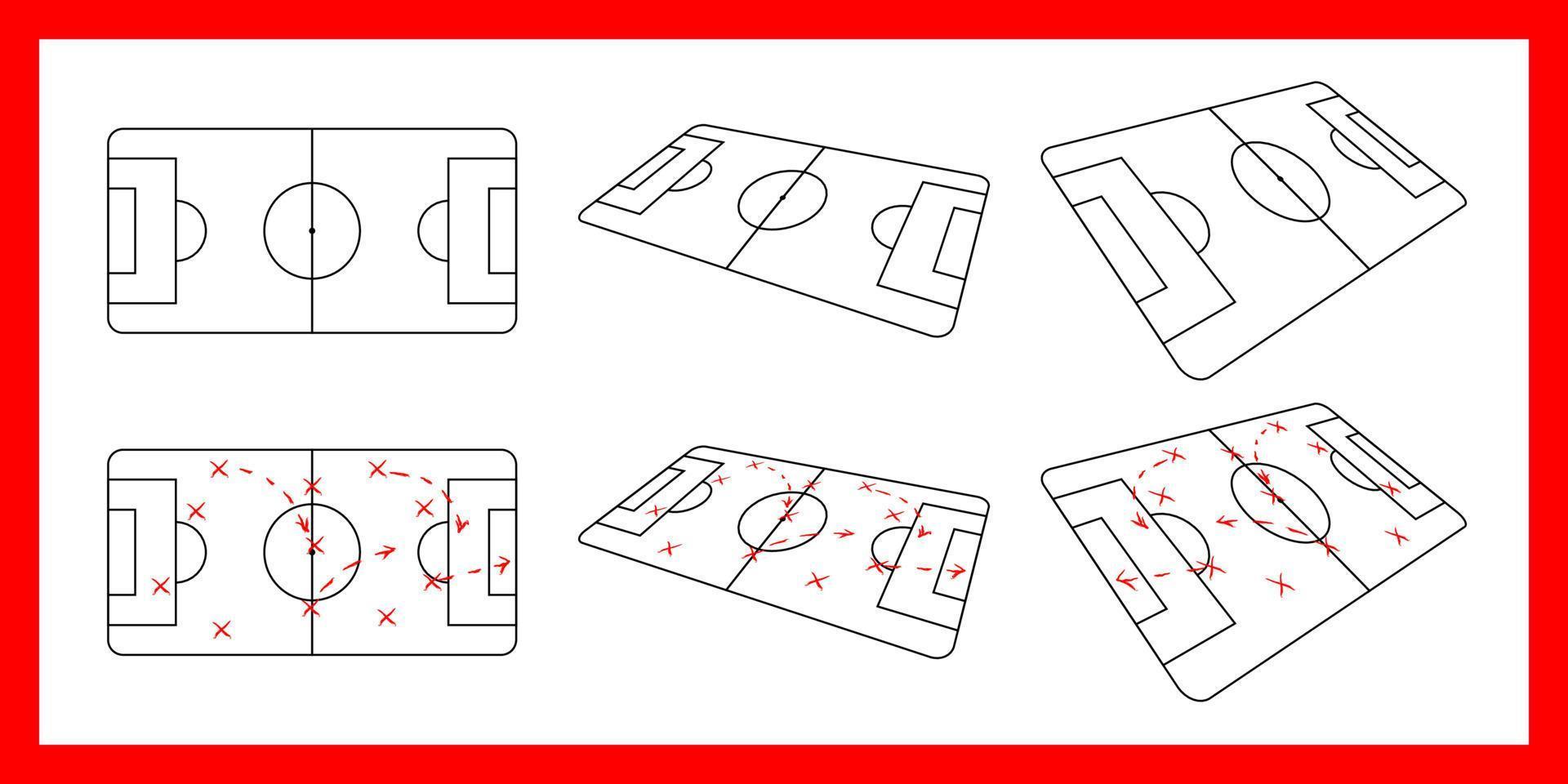 esquema de juego de fútbol de tablero táctico de entrenador dibujado con variaciones de marcador ilustración vectorial vector