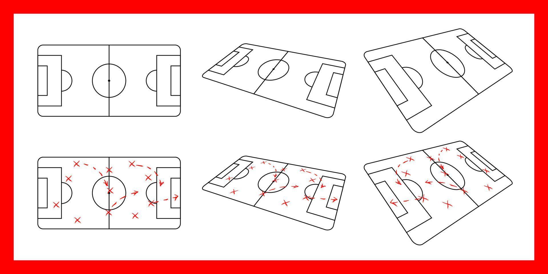 Coach tactical board football game scheme drawn with marker variations vector illustration