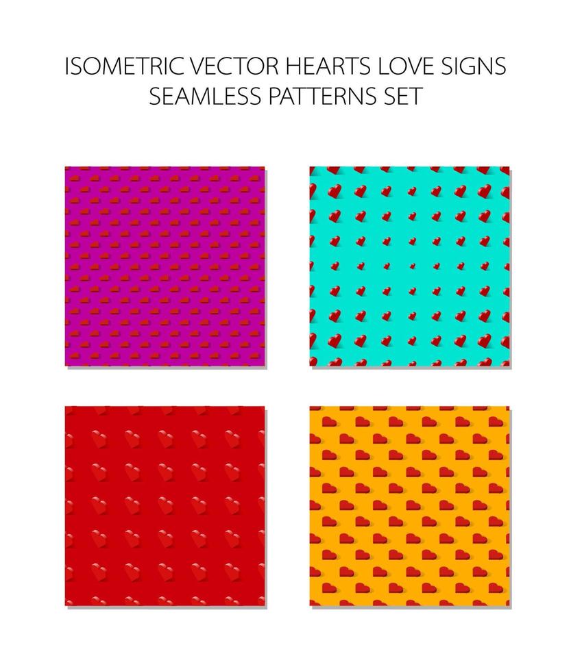 Conjunto de patrones sin fisuras de corazones isométricos antecedentes vectoriales vector