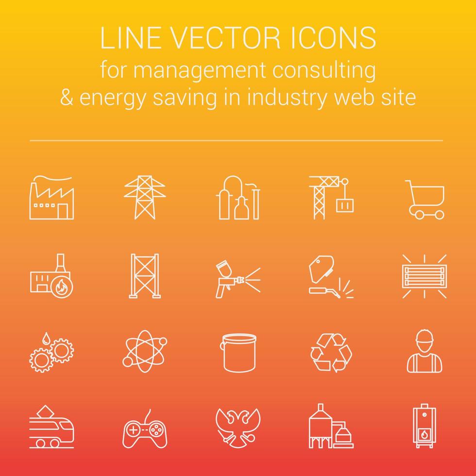 Line vector icons for quick response manufacturing management consulting and energy saving in industry web site