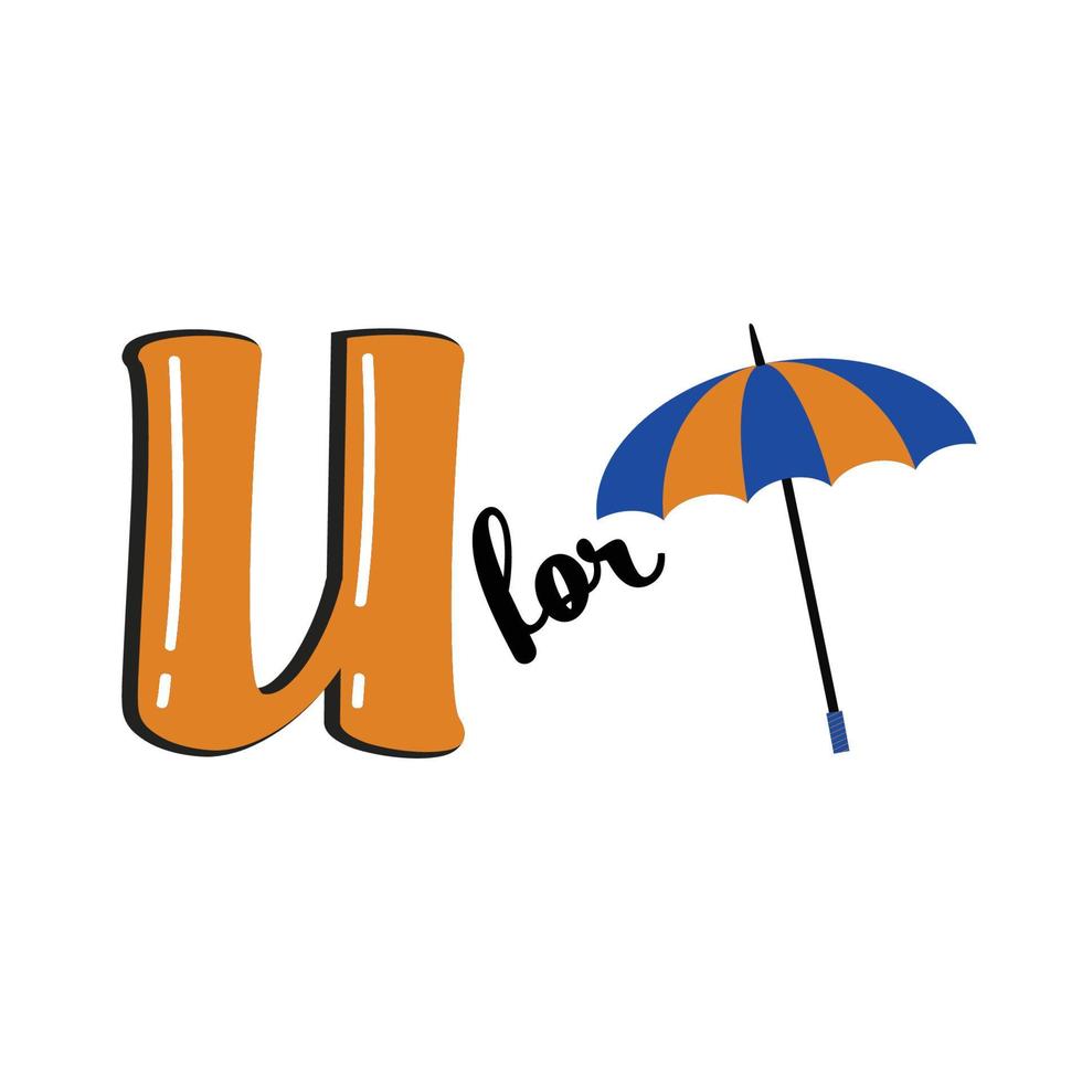 U for Umbrella, T Letter and Umbrella Vector Illustration, Alphabet Design For Children