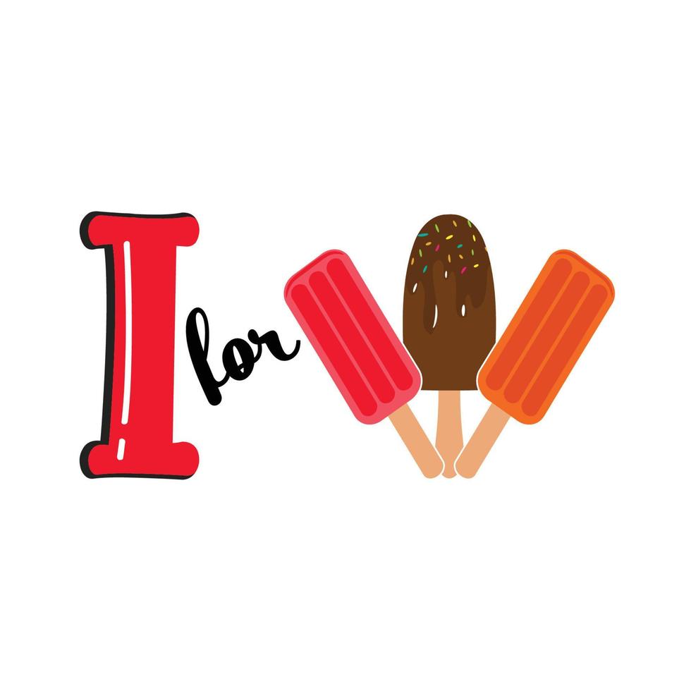 I for Ice Cream, I Letter and Ice Cream Vector Illustration, Alphabet Design For Children