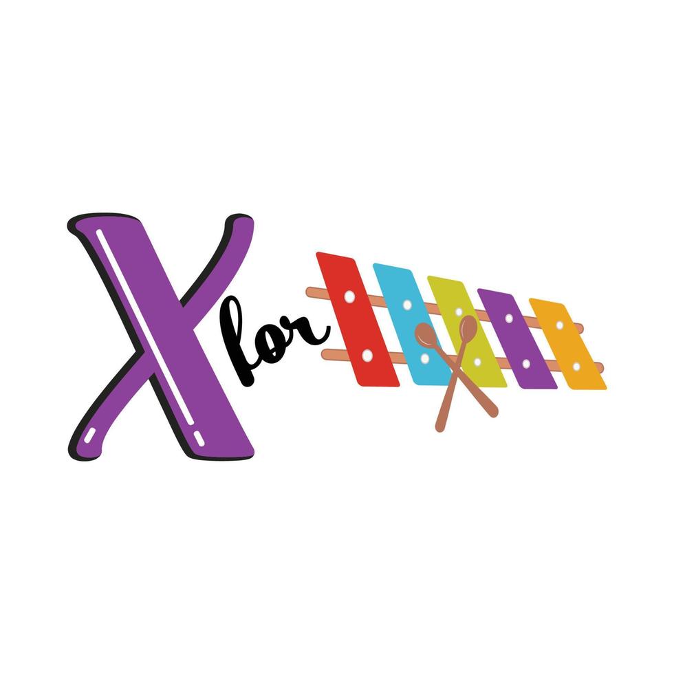 X for Xylophone, X Letter and Xylophone Vector Illustration, Alphabet Design For Children