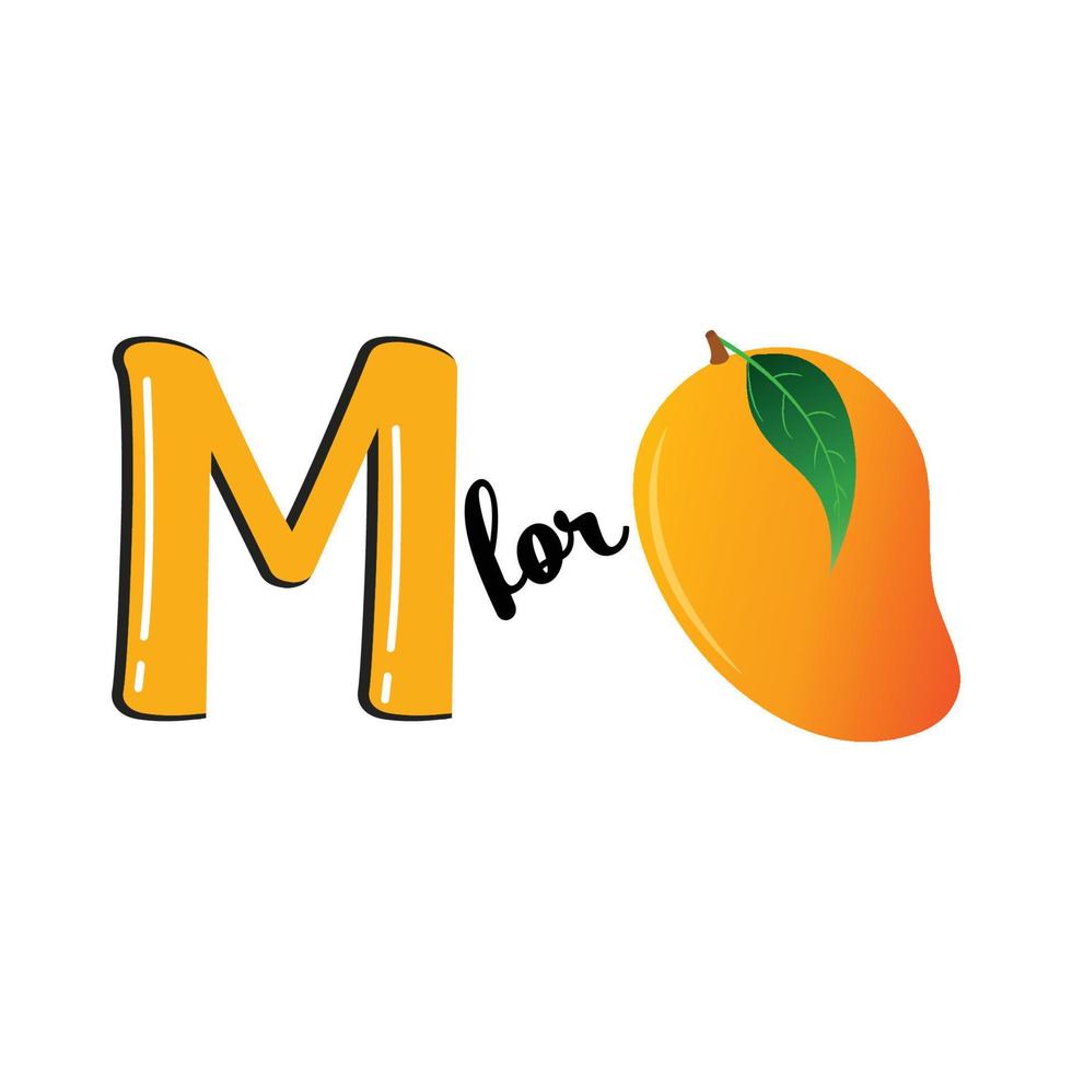 M for Mango, M Letter and Mango Vector Illustration, Alphabet Design For Children