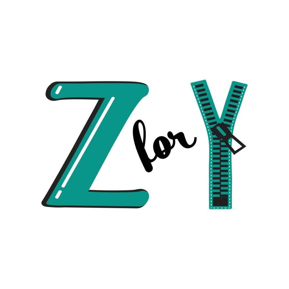 Z for Zipper, Z Letter and Zipper Vector Illustration, Alphabet Design For Children
