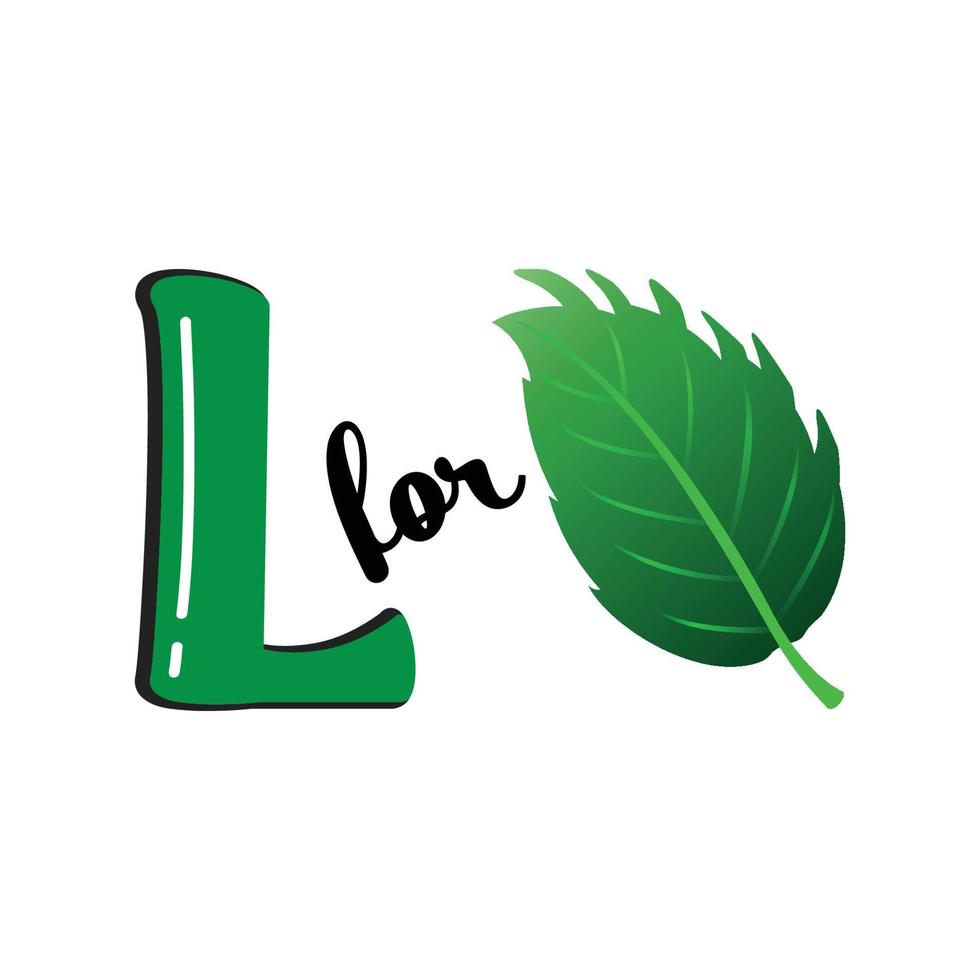 L for Leaf, L Letter and Leaf Vector Illustration, Alphabet Design For Children