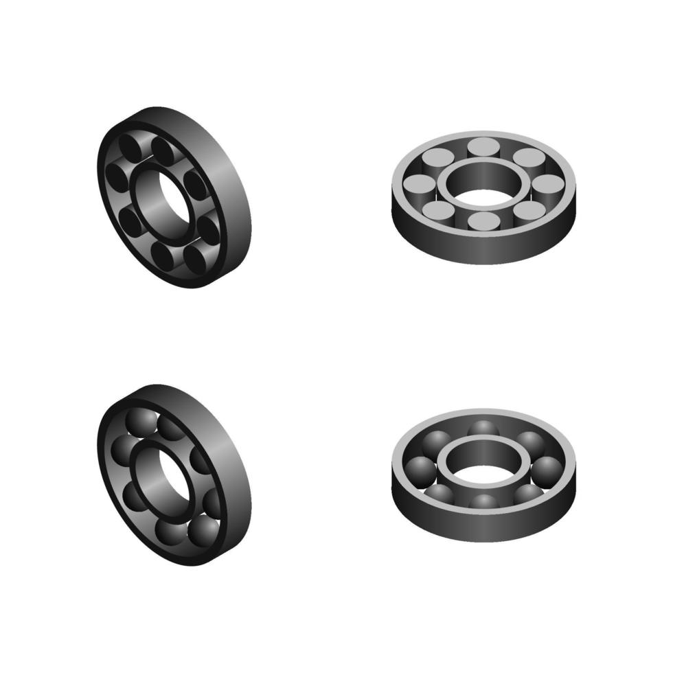 Round gray bearing in different positions. Isometrics vector