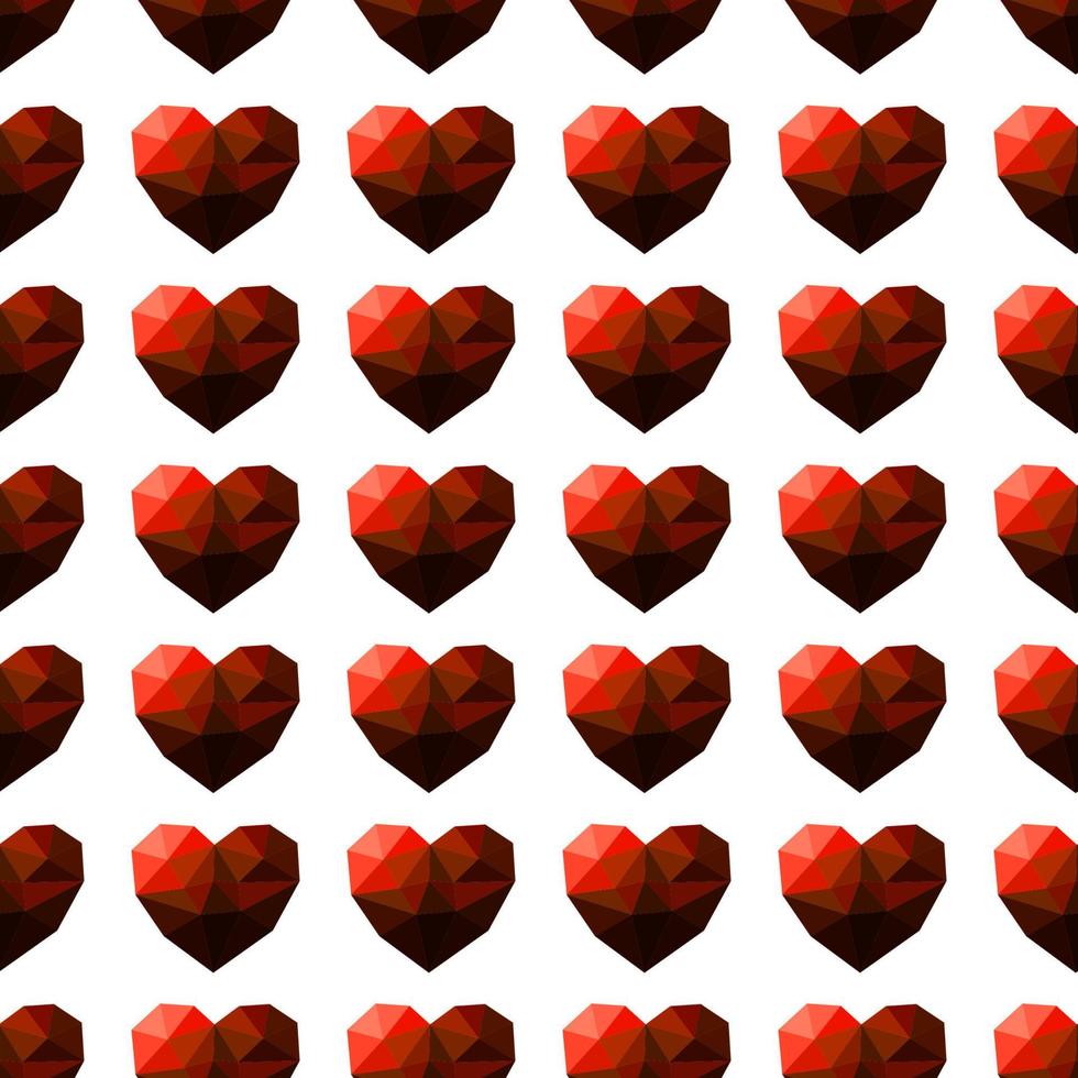 Seamless pattern with faceted red heart vector