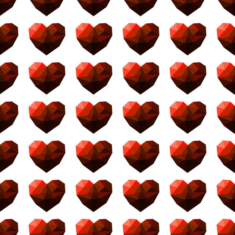 Seamless pattern with faceted red heart vector