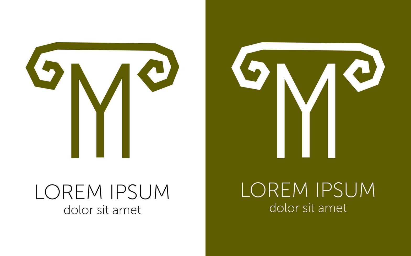 Letter M pillar greek column capital vector sign for business symbol template