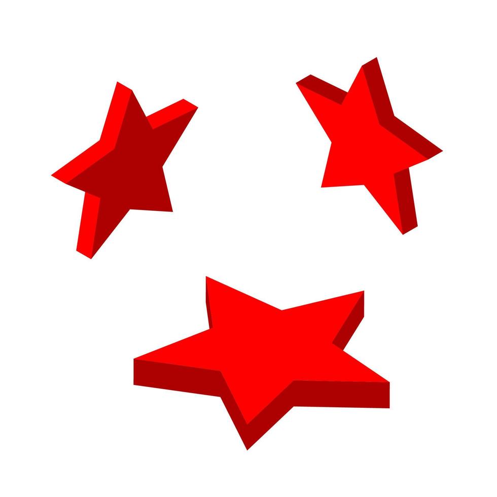 Red star set isometric view from left right above vector on white background isolated