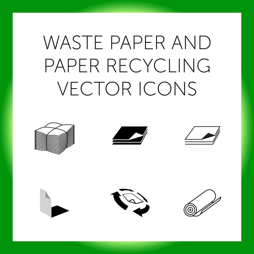 Icons of waste paper and paper reuse vector