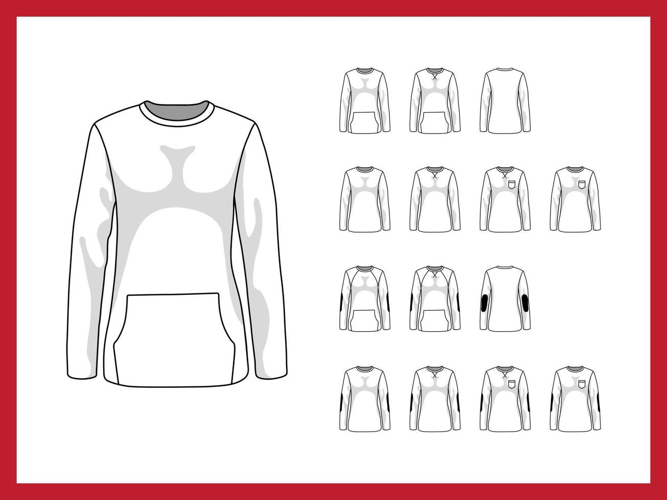 Vector templates womens sweatshirt with pocket and sleeves without cuffs