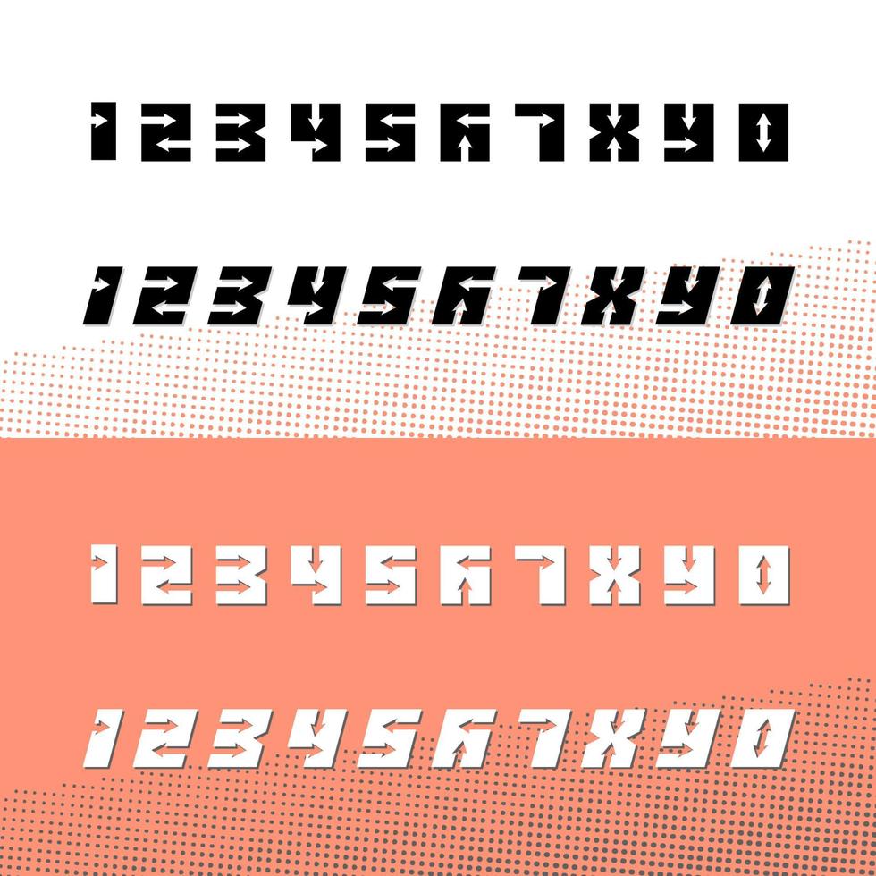 Font of numbers arrow counterform. Decorative design elements for poster dynamic style development speed progress. Vector set