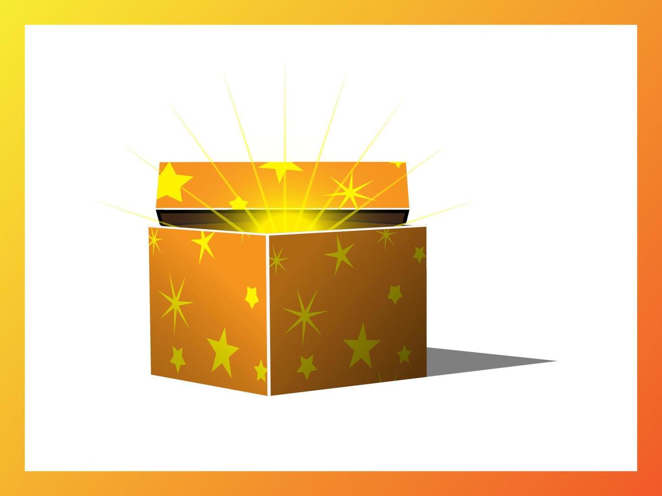 caja de regalo mágica abierta naranja con patrón de estrellas vector