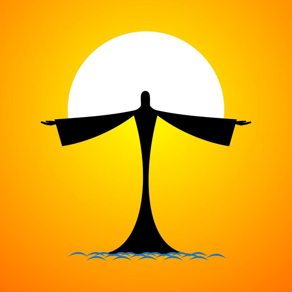 man like Jesus on water in background of sun vector