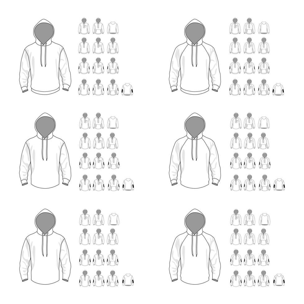 Hooded sweatshirt template different vector models, front and back view