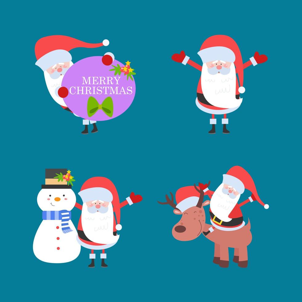 Santa Claus collection in cute cartoon style vector