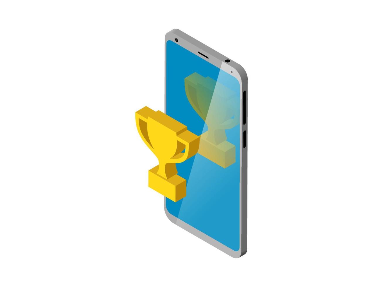 Smartphone with winner's Cup on monitor. isometry, isolated. Vector illustration.