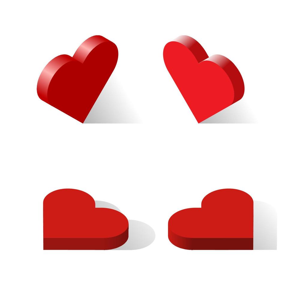 Isometric 3D image heart vector sign set. View from above, right, left