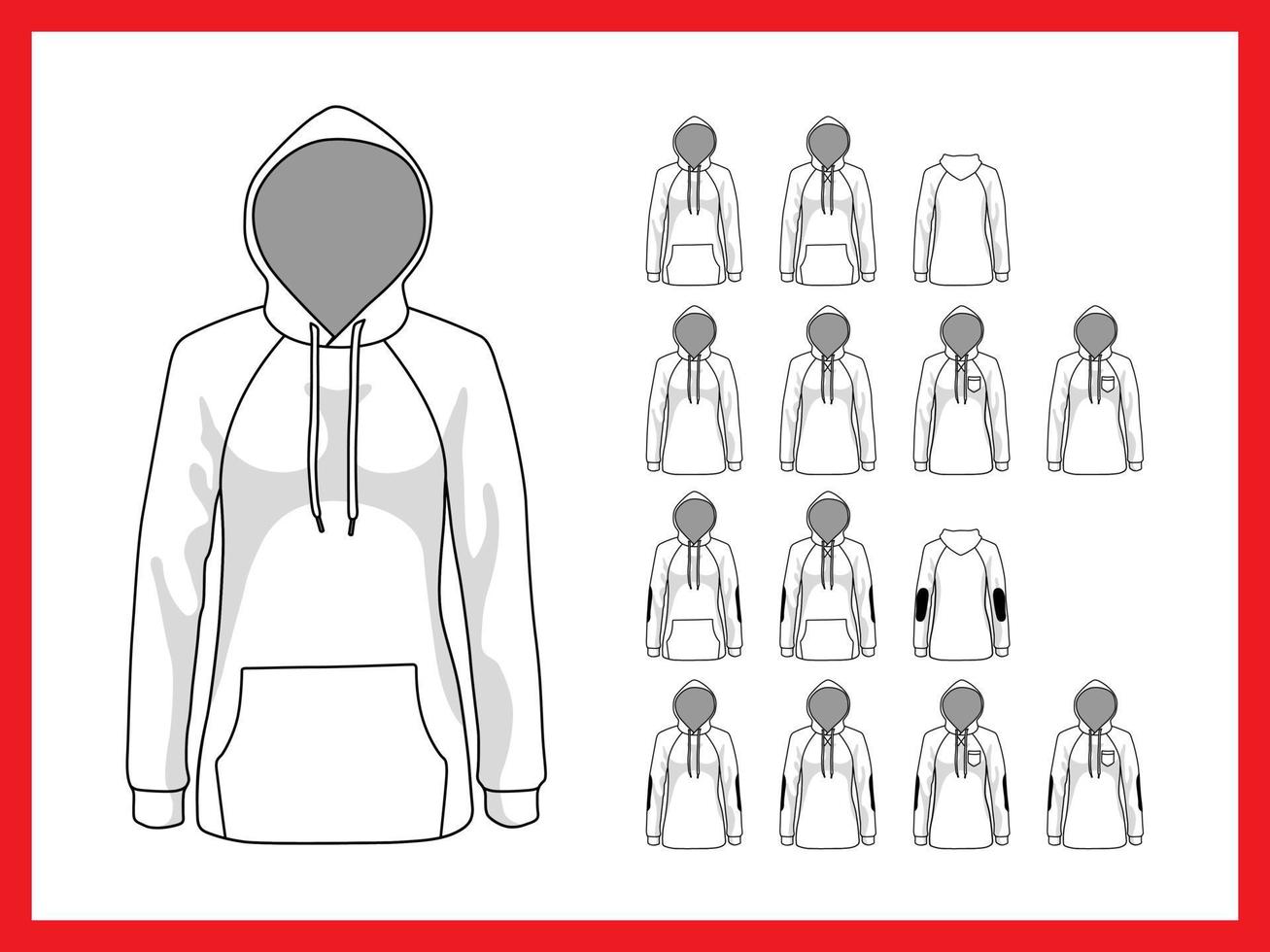 Women's sweatshirt with hood and raglan sleeves without cuffs vector