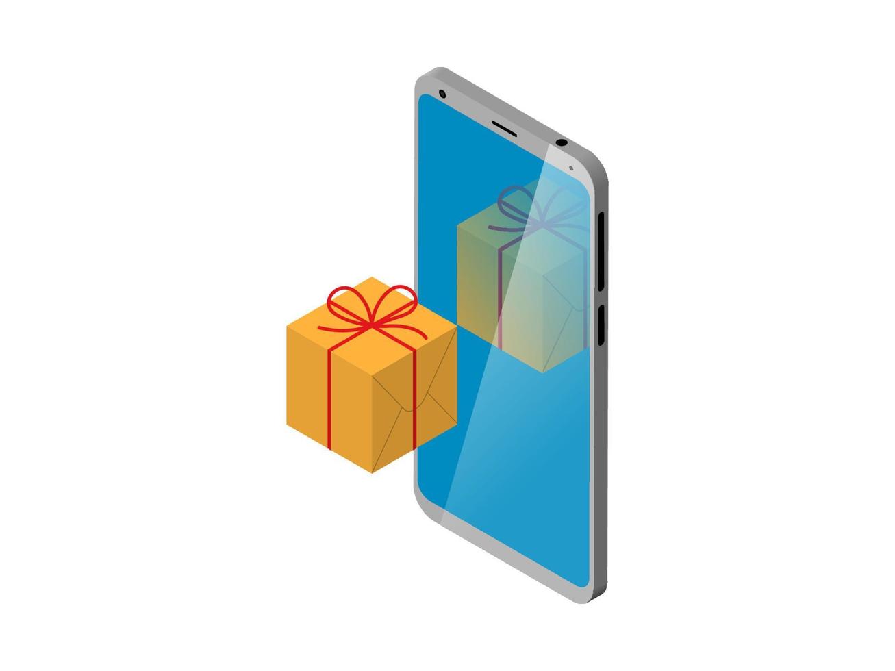 smartphone and gift box. isometry, white background. Congratulations on the holiday vector