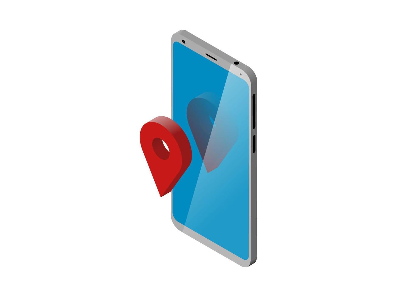 smartphone in isometric with location icon on white. Vertical position. Sign of communication vector