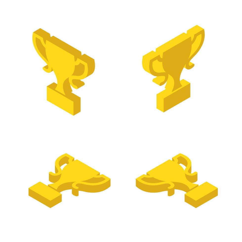 Gold Cup winner. icon. Set. Different position, view. isometry vector